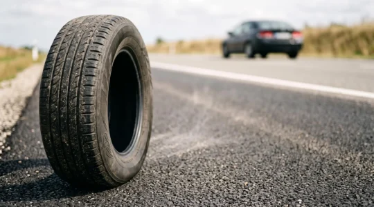 Gros plan artistique sur un pneu de voiture légèrement écrasé illustrant l'impact du sous-gonflage sur la consommation et l'usure