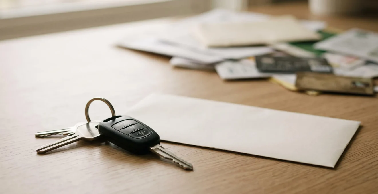 Photographie éditoriale illustrant la simplicité d'un unique paiement automobile mensuel remplaçant plusieurs factures séparées