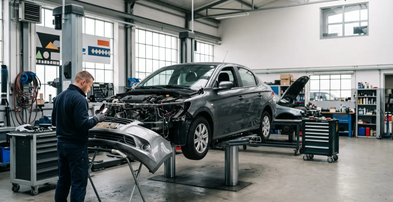 Voiture de fonction immobilisée dans un garage professionnel en attente de réparation prolongée