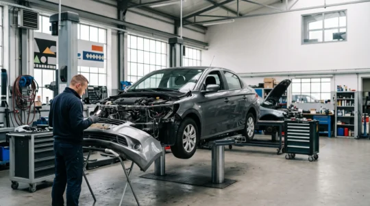 Voiture de fonction immobilisée dans un garage professionnel en attente de réparation prolongée